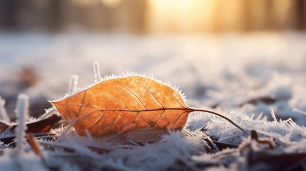 a leaf in the snow