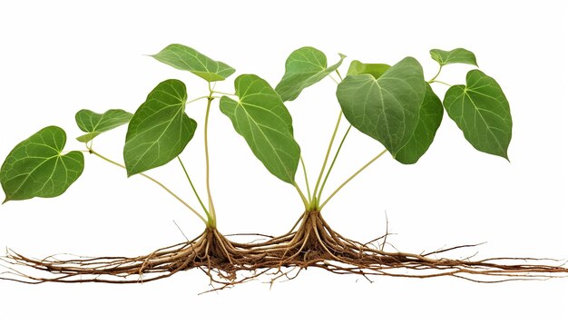 Photo leaf stem and root elevation side view isolated