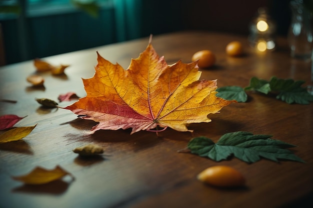 Leaf on the table