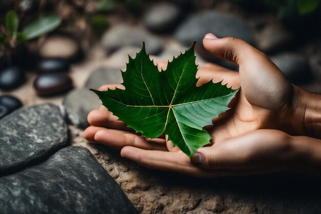 a leaf that is being held up by someone