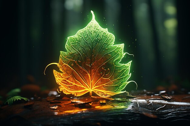 Photo a leaf that is green and yellow with the word oak on it