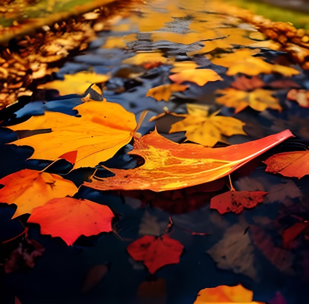 A leaf that is on the water