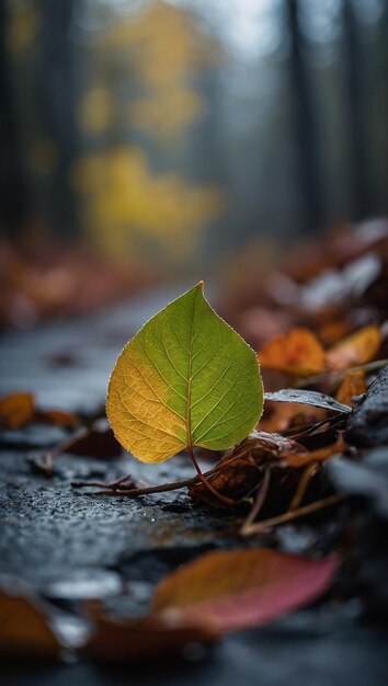 Photo a leaf that is on a wet surface