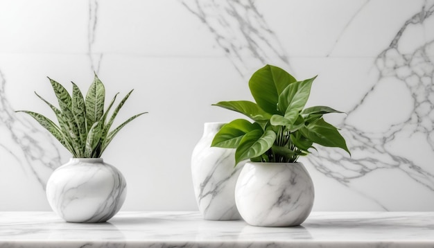 leaf Vase and plants marble background on isolated white 9