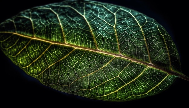AI가 생성한 생생한 녹색의 잎맥 프랙탈 패턴
