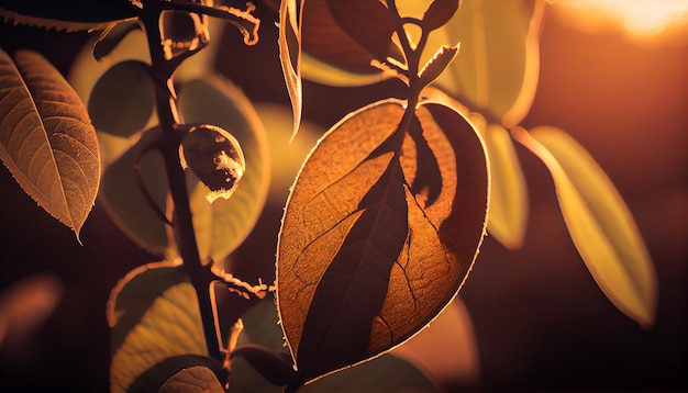 Leaf veins display autumn vibrant colors in nature generative AI