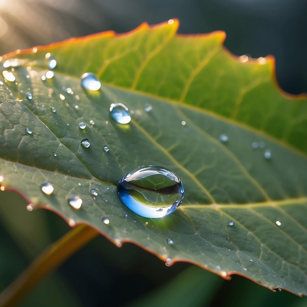 Photo leaf with dew drops