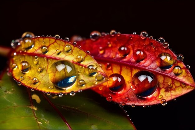 A leaf with drops of dew on it