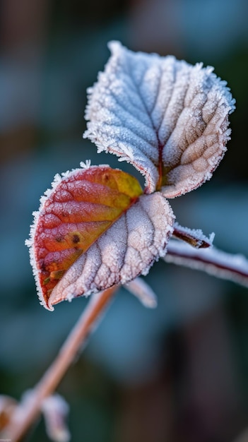 A leaf with the frost on it is covered in frost.