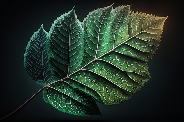 A leaf with a green leaf that has a pattern of light on it.