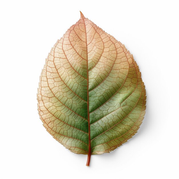 Photo a leaf with green and red veins is shown on a white background.