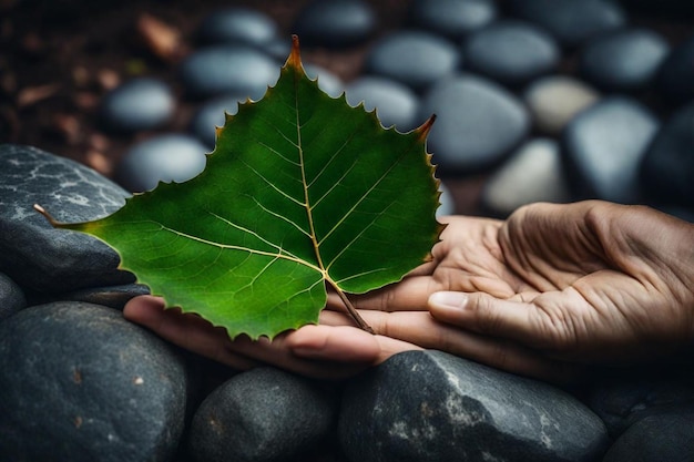 a leaf with a leaf on it is held up by a person holding it