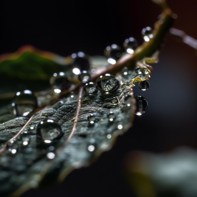 A leaf with rain drops on it