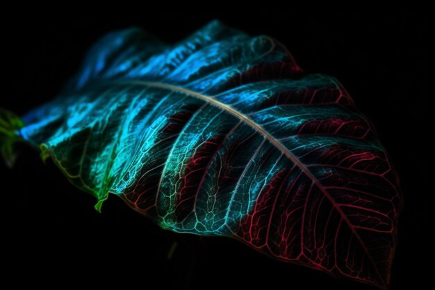 Photo a leaf with a red and green light on it