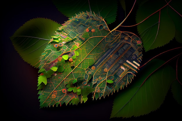 A leaf with a red and green pattern on it