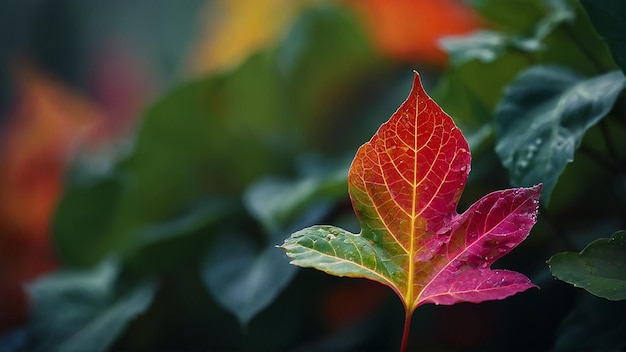 a leaf with a red leaf that has a green leaf on it