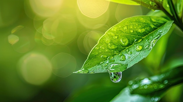 Photo leaf with water drop generative ai