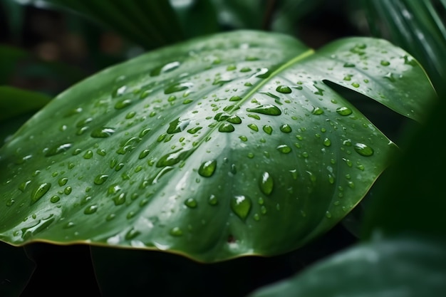 A leaf with water droplets on it