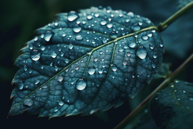 A leaf with water droplets on it