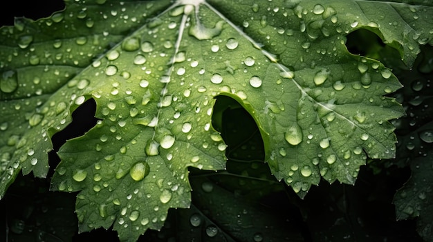 A leaf with water droplets on it