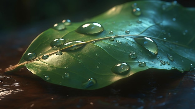 A leaf with water droplets on it