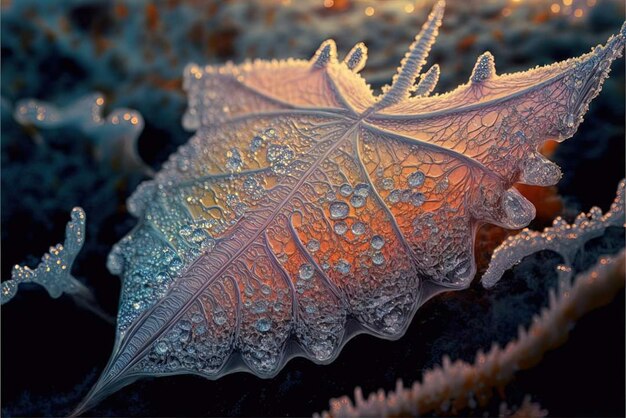 A leaf with the water droplets on it