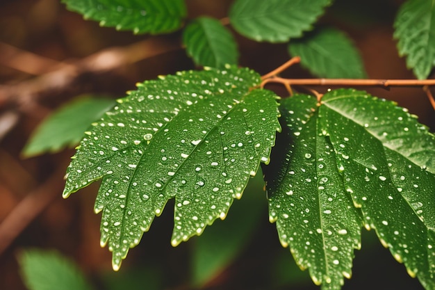 A leaf with water droplets on it