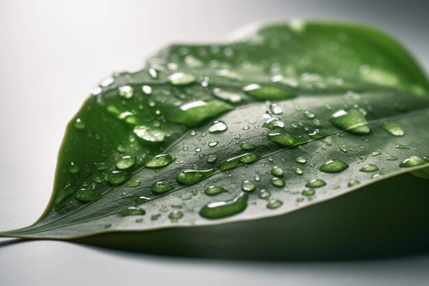 A leaf with water droplets on it