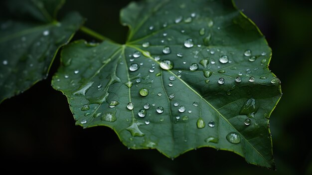 A leaf with water droplets on it