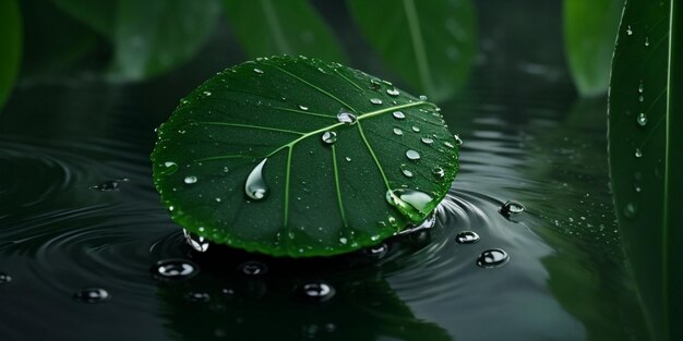 Photo a leaf with water drops on it and the water drops on it.