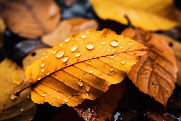 A leaf with water drops on it and the water drops on it