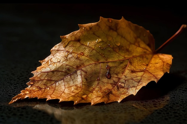 A leaf with water drops on it