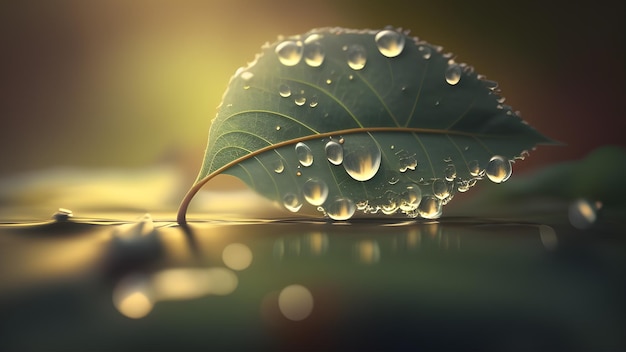 A leaf with water drops on it