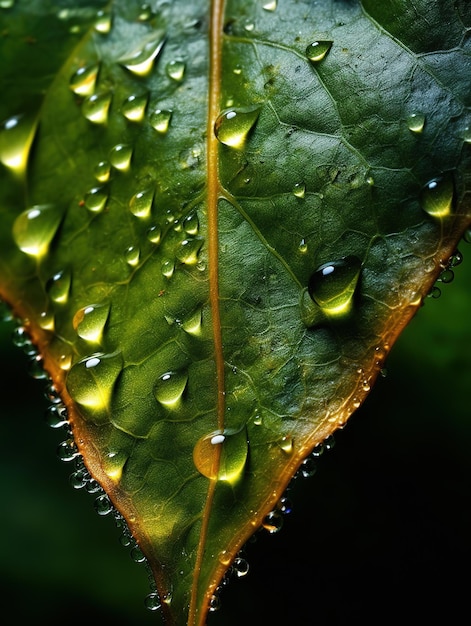 A leaf with water drops on it