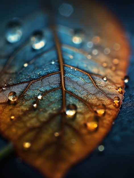 A leaf with water drops on it