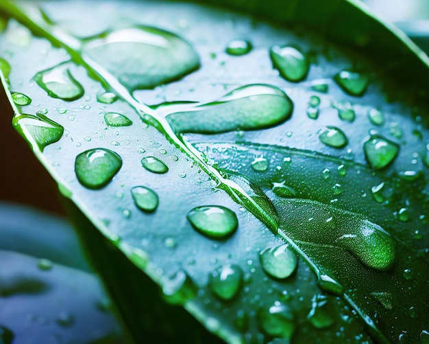 A leaf with water drops on it