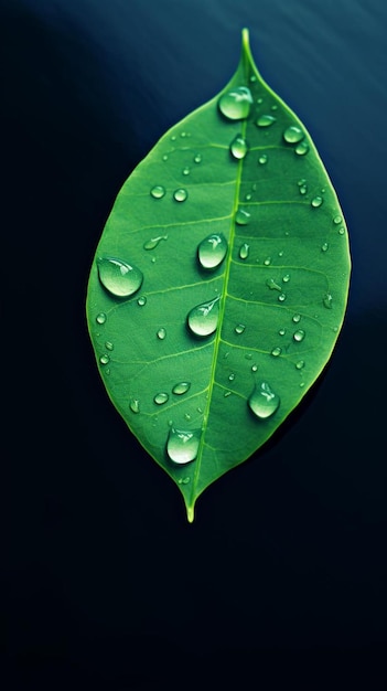 a leaf with water drops on it