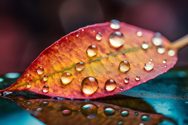 A leaf with water drops on it