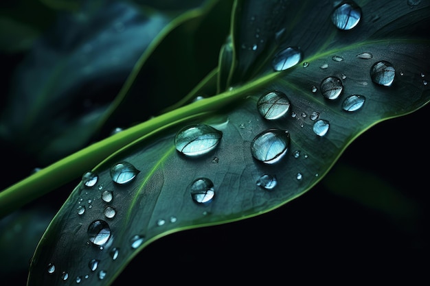 A leaf with water drops on it