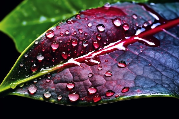 A leaf with water drops on it