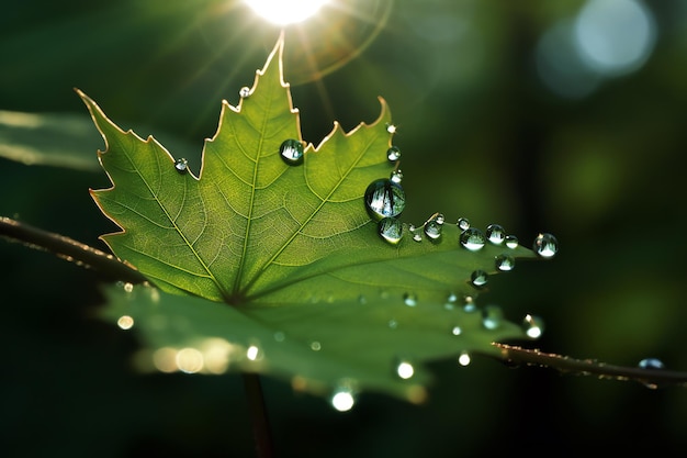 A leaf with water drops on it