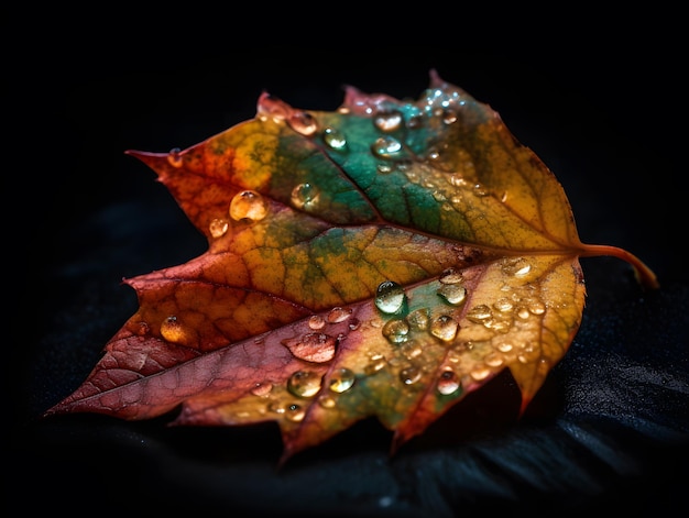 A leaf with water drops on it