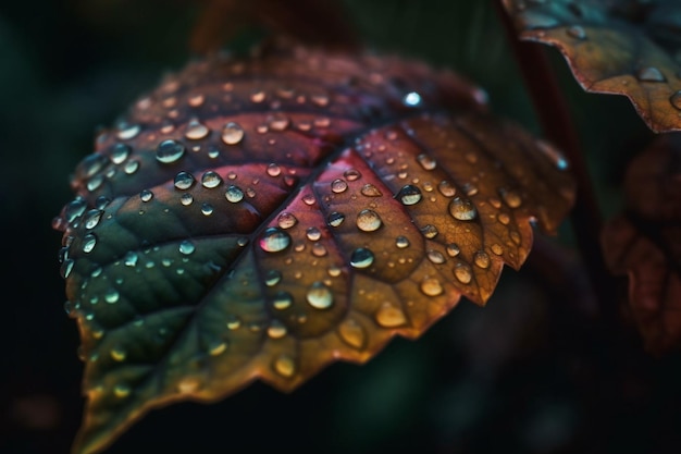 A leaf with water drops on it