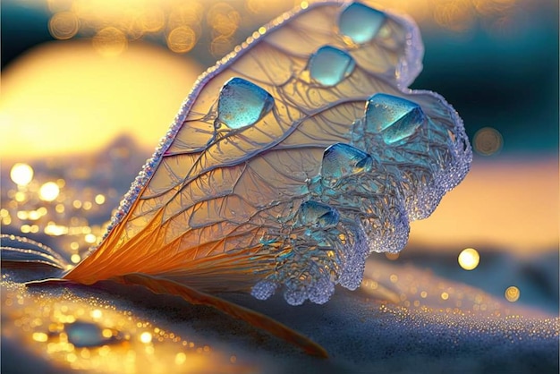 A leaf with water drops on it