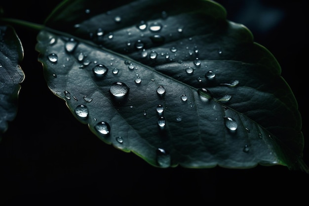 A leaf with water drops on it