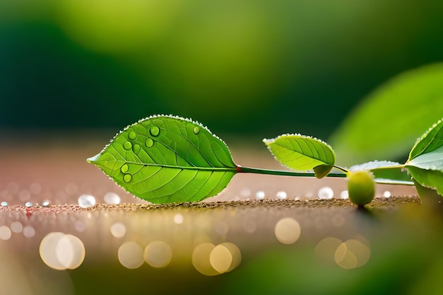 A leaf with water drops on it