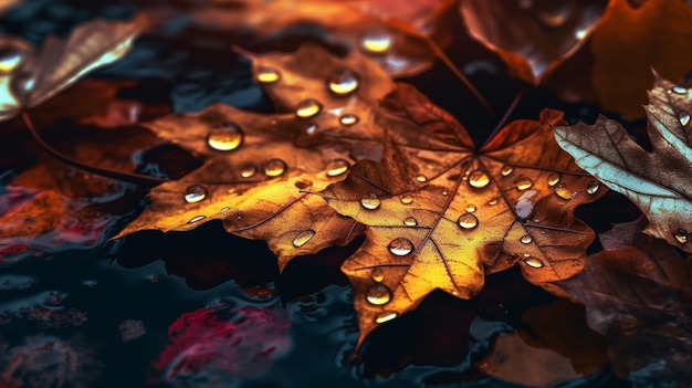 A leaf with water drops on it