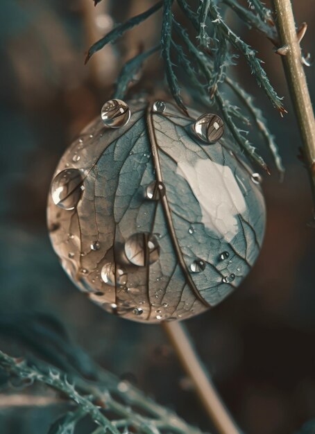 A leaf with water drops on it