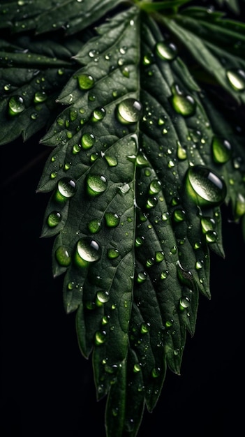 A leaf with water drops on it