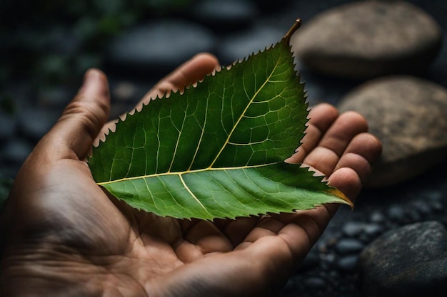 Photo a leaf with a yellow band that has the word  on it